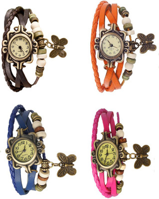 

Kissu Vintage Rakhi Combo of 4 Brown, Blue, Orange And Pink Watch - For Women