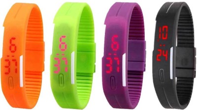 NS18 Silicone Led Magnet Band Combo of 4 Orange, Green, Purple And Black Digital Watch  - For Boys & Girls   Watches  (NS18)