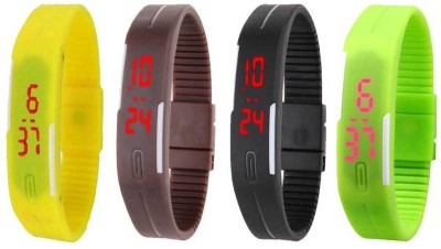 NS18 Silicone Led Magnet Band Combo of 4 Yellow, Brown, Black And Green Digital Watch  - For Boys & Girls   Watches  (NS18)