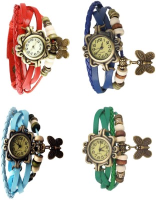 NS18 Vintage Butterfly Rakhi Combo of 4 Red, Sky Blue, Blue And Green Analog Watch  - For Women   Watches  (NS18)