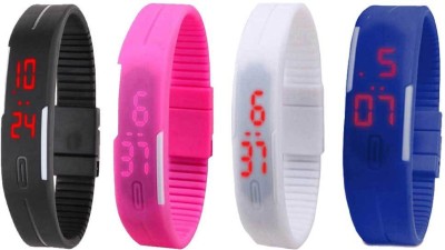 NS18 Silicone Led Magnet Band Combo of 4 Black, Pink, White And Blue Digital Watch  - For Boys & Girls   Watches  (NS18)