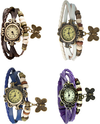 

Kissu Vintage Rakhi Combo of 4 Brown, Blue, White And Purple Watch - For Women