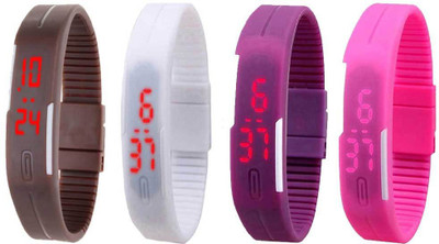 

NS18 Silicone Led Magnet Band Watch Combo of 4 Brown, White, Purple And Pink Watch - For Couple