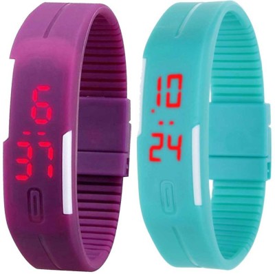 NS18 Silicone Led Magnet Band Set of 2 Purple And Sky Blue Digital Watch  - For Boys & Girls   Watches  (NS18)