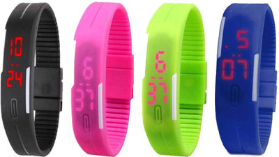 

Kissu Led Magnet Band Combo of 4 Black, Pink, Green And Blue Watch - For Men & Women
