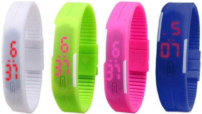 NS18 Silicone Led Magnet Band Combo of 4 White, Green, Pink And Blue Digital Watch  - For Boys & Girls   Watches  (NS18)