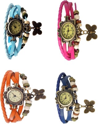 NS18 Vintage Butterfly Rakhi Combo of 4 Sky Blue, Orange, Pink And Blue Analog Watch  - For Women   Watches  (NS18)