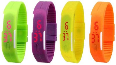 NS18 Silicone Led Magnet Band Combo of 4 Green, Purple, Yellow And Orange Digital Watch  - For Boys & Girls   Watches  (NS18)