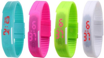 NS18 Silicone Led Magnet Band Combo of 4 Sky Blue, Pink, Green And White Digital Watch  - For Boys & Girls   Watches  (NS18)