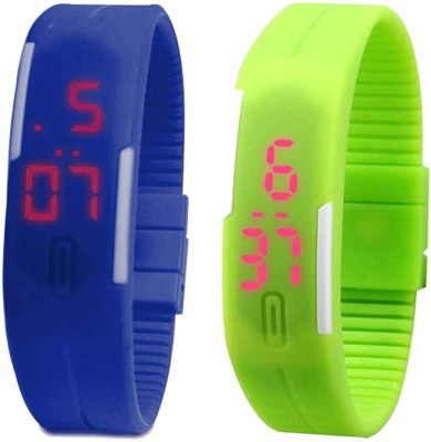 NS18 Silicone Led Magnet Band Set of 2 Blue And Green Digital Watch  - For Boys & Girls   Watches  (NS18)