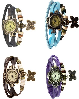 NS18 Vintage Butterfly Rakhi Combo of 4 Black, Brown, Sky Blue And Purple Analog Watch  - For Women   Watches  (NS18)