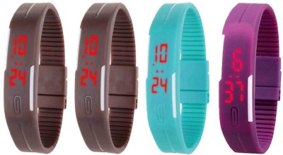NS18 Silicone Led Magnet Band Watch Combo of 4 Green, Brown, Sky Blue And Purple Digital Watch  - For Couple   Watches  (NS18)
