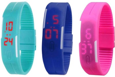 NS18 Silicone Led Magnet Band Combo of 3 Sky Blue, Blue And Pink Digital Watch  - For Boys & Girls   Watches  (NS18)