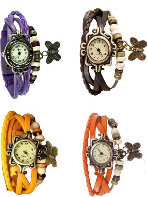 NS18 Vintage Butterfly Rakhi Combo of 4 Purple, Yellow, Brown And Orange Analog Watch  - For Women   Watches  (NS18)