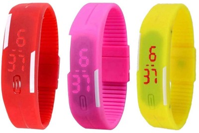 NS18 Silicone Led Magnet Band Combo of 3 Red, Pink And Yellow Digital Watch  - For Boys & Girls   Watches  (NS18)