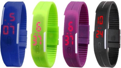 NS18 Silicone Led Magnet Band Combo of 4 Blue, Green, Purple And Black Digital Watch  - For Boys & Girls   Watches  (NS18)