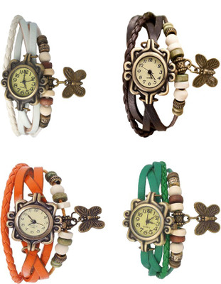 NS18 Vintage Butterfly Rakhi Combo of 4 White, Orange, Brown And Green Analog Watch  - For Women   Watches  (NS18)