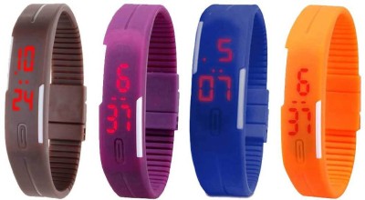NS18 Silicone Led Magnet Band Combo of 4 Brown, Purple, Blue And Orange Digital Watch  - For Boys & Girls   Watches  (NS18)