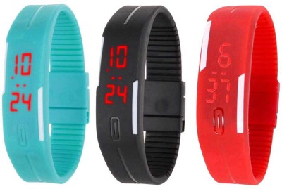 NS18 Silicone Led Magnet Band Combo of 3 Sky Blue, Black And Red Digital Watch  - For Boys & Girls   Watches  (NS18)