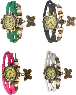 

Kissu Vintage Rakhi Combo of 4 Green, Pink, Black And White Watch - For Women