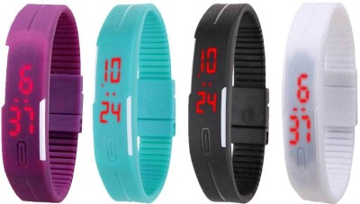 NS18 Silicone Led Magnet Band Combo of 4 Purple, Sky Blue, Black And White Digital Watch  - For Boys & Girls   Watches  (NS18)
