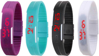 NS18 Silicone Led Magnet Band Combo of 4 Purple, Sky Blue, Black And White Digital Watch  - For Boys & Girls   Watches  (NS18)