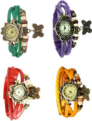 

NS18 Vintage Butterfly Rakhi Combo of 4 Green, Red, Purple And Yellow Watch - For Women