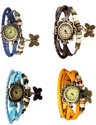 NS18 Vintage Butterfly Rakhi Combo of 4 Blue, Sky Blue, Brown And Yellow Analog Watch  - For Women   Watches  (NS18)