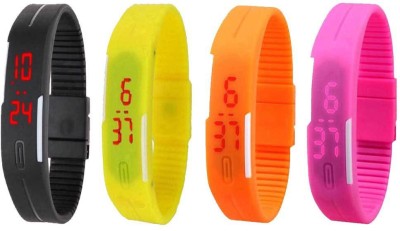 NS18 Silicone Led Magnet Band Watch Combo of 4 Black, Yellow, Orange And Pink Digital Watch  - For Couple   Watches  (NS18)