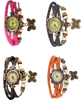 

Kissu Vintage Rakhi Combo of 4 Pink, Brown, Black And Orange Watch - For Women