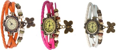 NS18 Vintage Butterfly Rakhi Watch Combo of 3 Orange, Pink And White Analog Watch  - For Women   Watches  (NS18)