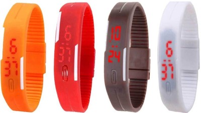 NS18 Silicone Led Magnet Band Combo of 4 Orange, Red, Brown And White Digital Watch  - For Boys & Girls   Watches  (NS18)