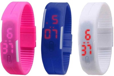 NS18 Silicone Led Magnet Band Combo of 3 Pink, Blue And White Digital Watch  - For Boys & Girls   Watches  (NS18)