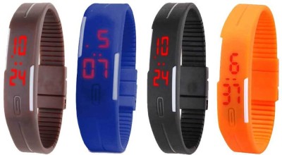 NS18 Silicone Led Magnet Band Combo of 4 Brown, Blue, Black And Orange Digital Watch  - For Boys & Girls   Watches  (NS18)