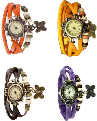 

Kissu Vintage Rakhi Combo of 4 Orange, Brown, Yellow And Purple Watch - For Women