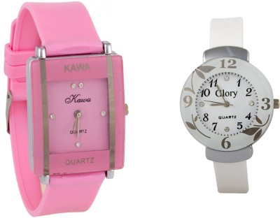 Kawa Addic Combo Of Two Baby Pink And White Analog Watch  - For Women   Watches  (Kawa)