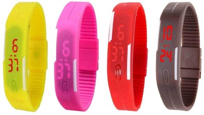 NS18 Silicone Led Magnet Band Combo of 4 Yellow, Pink, Red And Brown Digital Watch  - For Boys & Girls   Watches  (NS18)