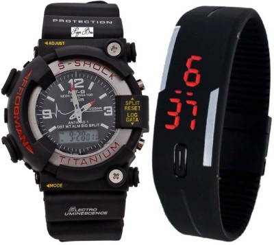 Pappi Boss Combo of 2 Multi-function Black S-Shock & Jelly Slim Silicone Rubber Led Analog-Digital Watch  - For Men   Watches  (Pappi Boss)