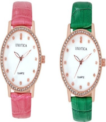 Exotica Fashions Combo-EFL-707-Green&Pink Basic Analog Watch  - For Women   Watches  (Exotica Fashions)