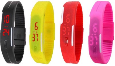 NS18 Silicone Led Magnet Band Watch Combo of 4 Black, Yellow, Red And Pink Digital Watch  - For Couple   Watches  (NS18)
