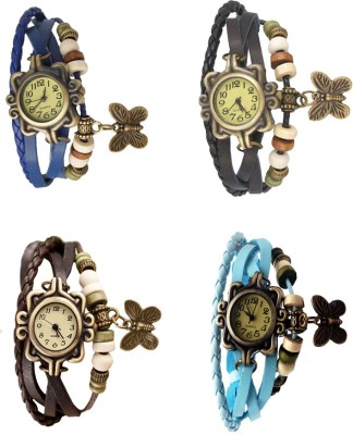 NS18 Vintage Butterfly Rakhi Combo of 4 Blue, Brown, Black And Sky Blue Analog Watch  - For Women   Watches  (NS18)