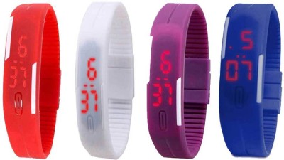 NS18 Silicone Led Magnet Band Combo of 4 Red, White, Purple And Blue Digital Watch  - For Boys & Girls   Watches  (NS18)
