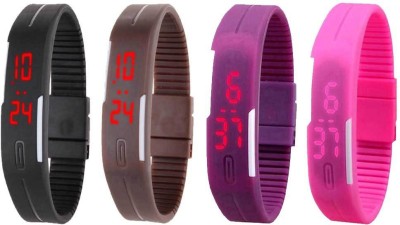 NS18 Silicone Led Magnet Band Watch Combo of 4 Black, Brown, Purple And Pink Digital Watch  - For Couple   Watches  (NS18)