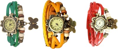 NS18 Vintage Butterfly Rakhi Watch Combo of 3 Green, Yellow And Red Analog Watch  - For Women   Watches  (NS18)