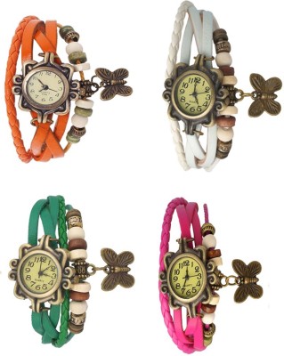 NS18 Vintage Butterfly Rakhi Combo of 4 Orange, Green, White And Pink Analog Watch  - For Women   Watches  (NS18)