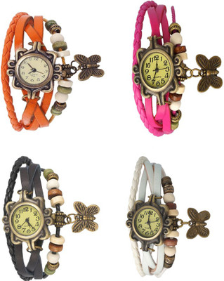 

Kissu Vintage Rakhi Combo of 4 Orange, Black, Pink And White Watch - For Women