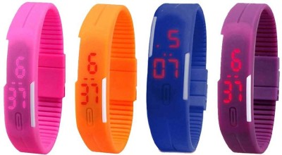 NS18 Silicone Led Magnet Band Watch Combo of 4 Pink, Orange, Blue And Purple Digital Watch  - For Couple   Watches  (NS18)