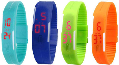 

NS18 Silicone Led Magnet Band Combo of 4 Sky Blue, Blue, Green And Orange Watch - For Boys & Girls