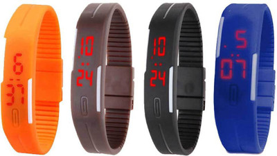 

Kissu Led Magnet Band Combo of 4 Orange, Brown, Black And Blue Watch - For Men & Women