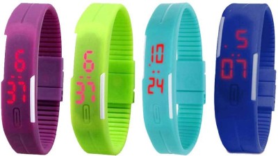 NS18 Silicone Led Magnet Band Combo of 4 Purple, Green, Sky Blue And Blue Digital Watch  - For Boys & Girls   Watches  (NS18)